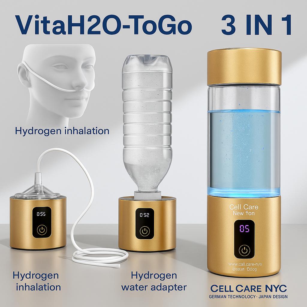VitaH2O-ToGo – Portable Hydrogen Water Bottle (3 in 1) German Technology · Japan Design · Double Glass · SPE/PEM Technology