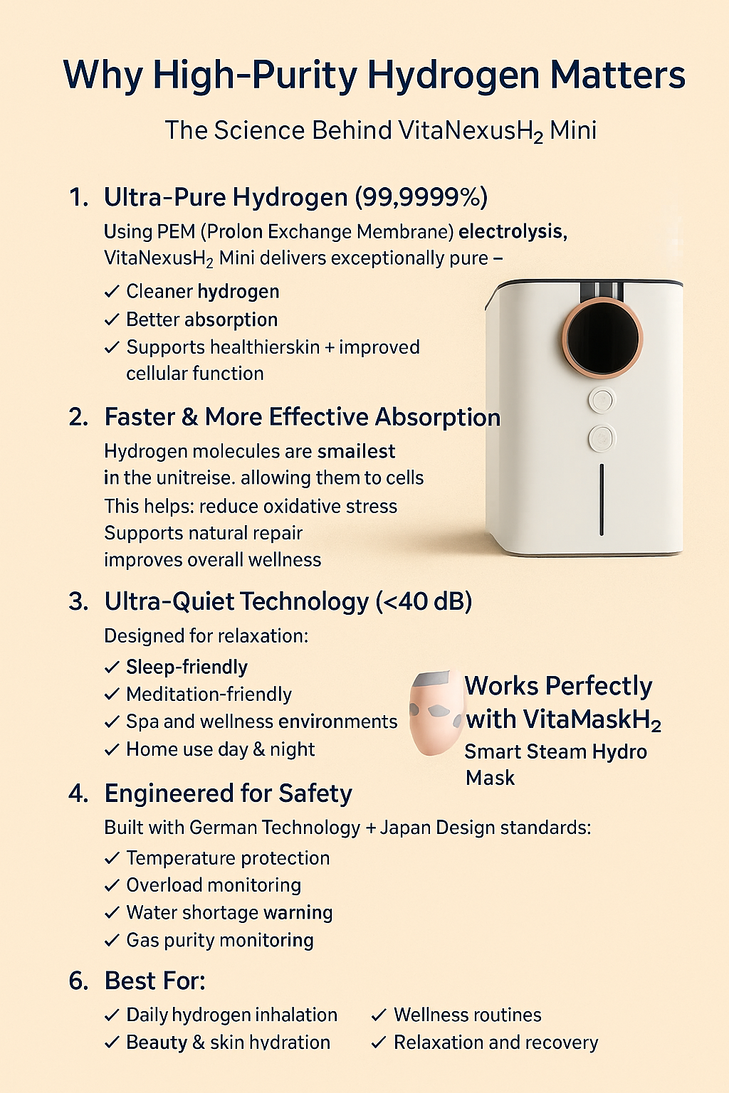 VitaNexusH2 Mini – 900 ml/min High-Purity Hydrogen Therapy Device