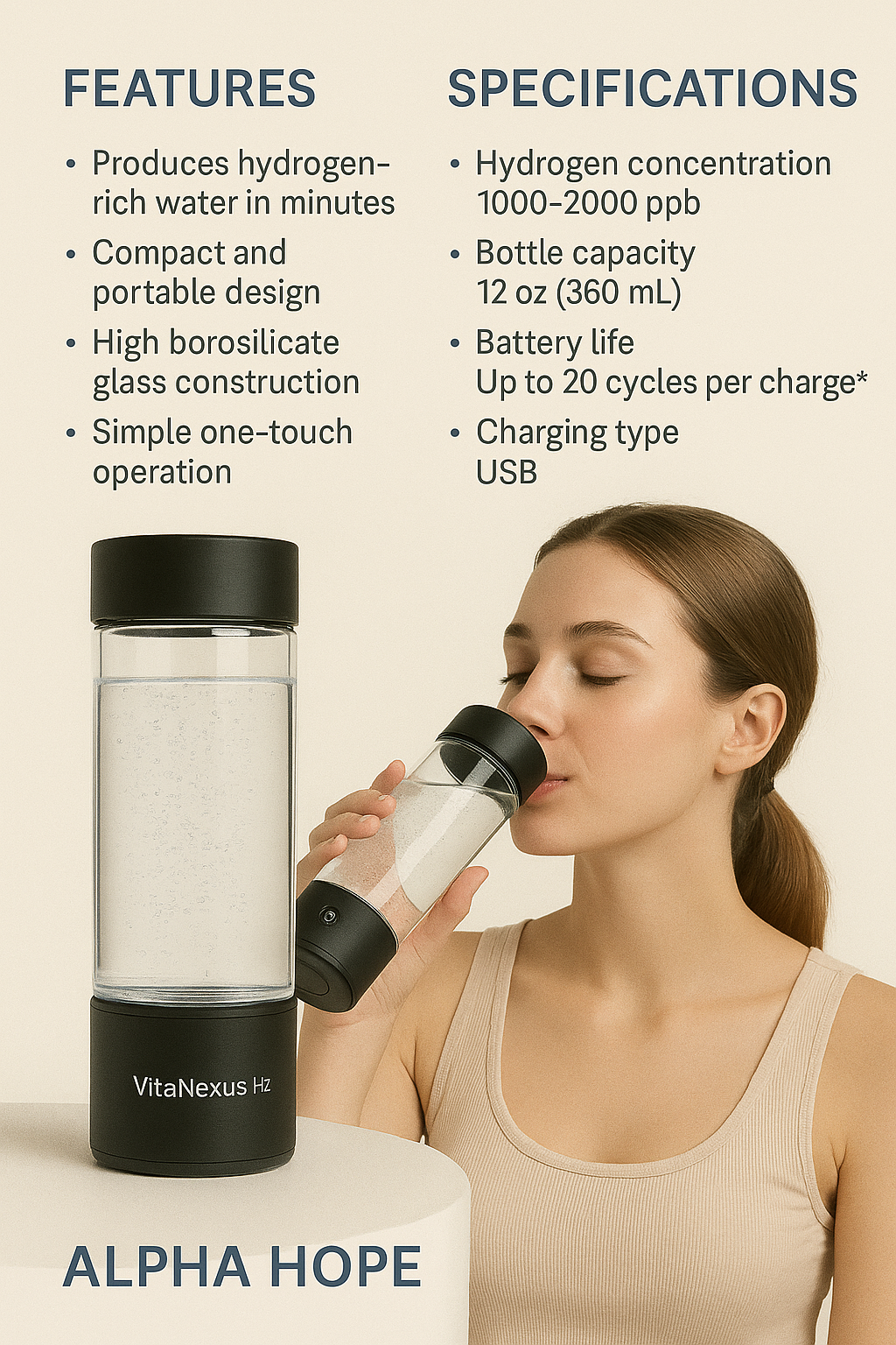 Alpha Hope™ – Hydrogen + PQQ Antioxidant Water Tablets