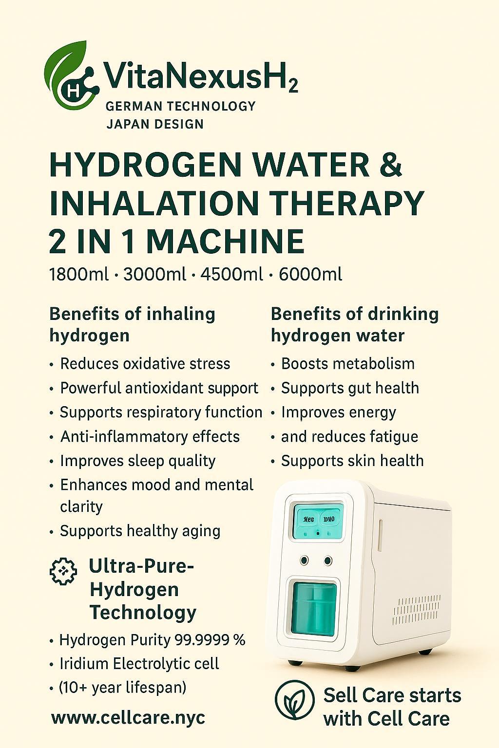 VitaNexusH₂ Hydrogen Inhalation & Hydrogen Water Generator 6000ml/Min