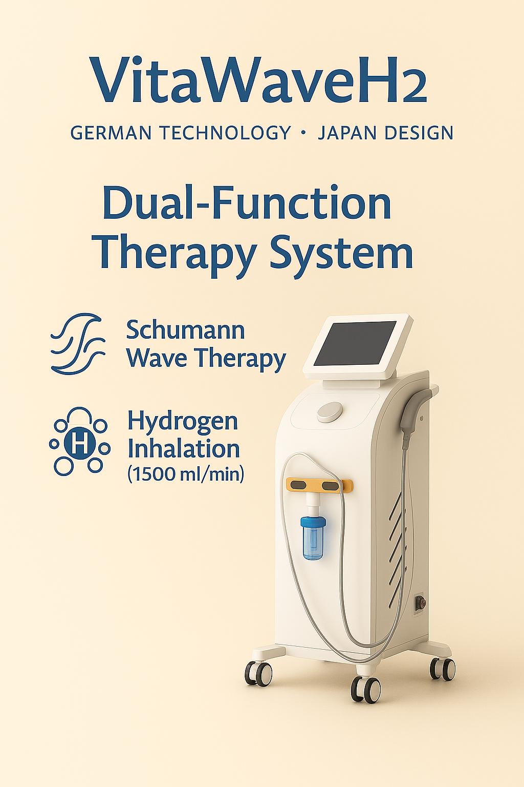VitaWaveH2 — Dual-Function  Schumann Wave Therapy + Hydrogen Inhalation German Technology · Japan Design