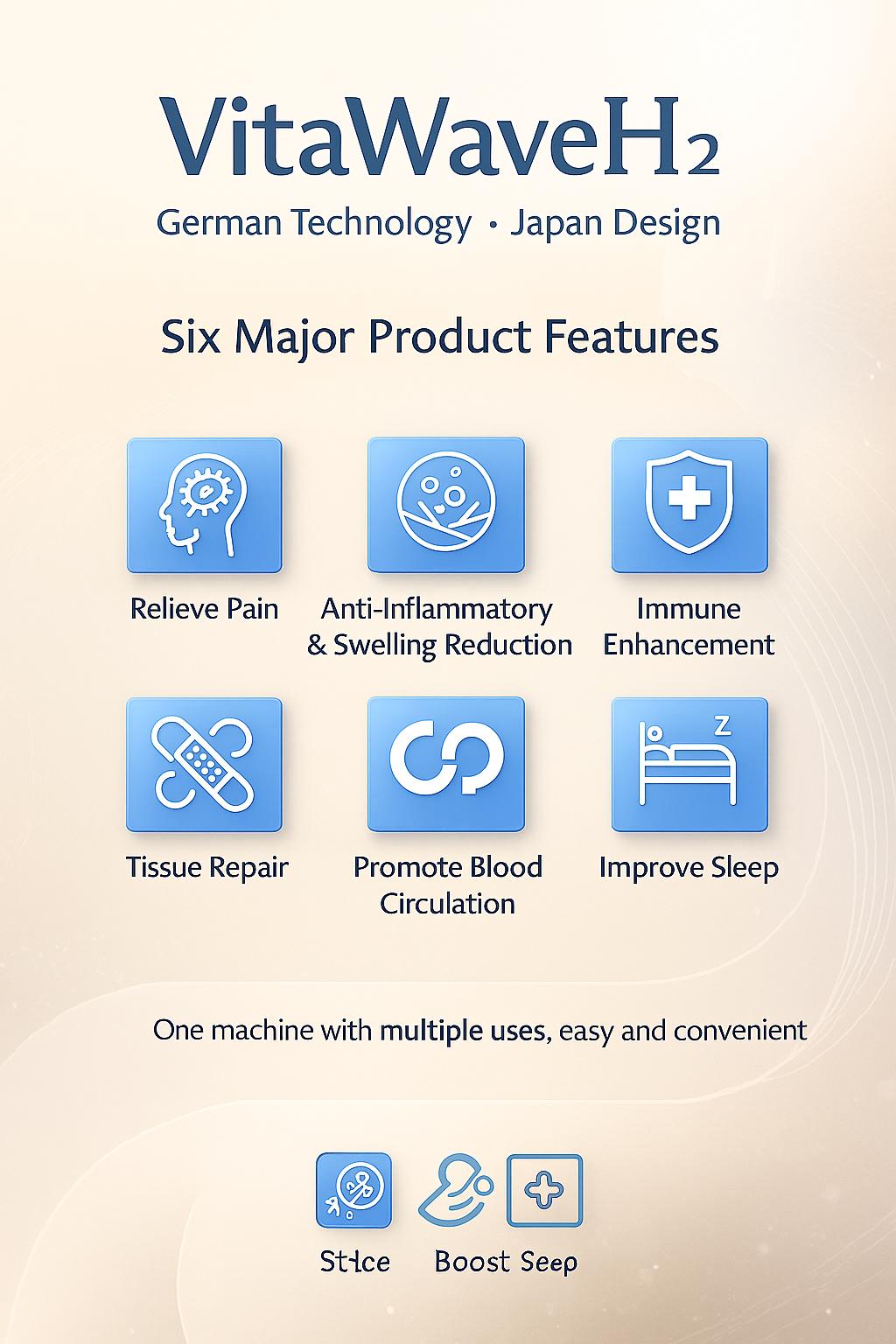 VitaWaveH2 — Dual-Function  Schumann Wave Therapy + Hydrogen Inhalation German Technology · Japan Design