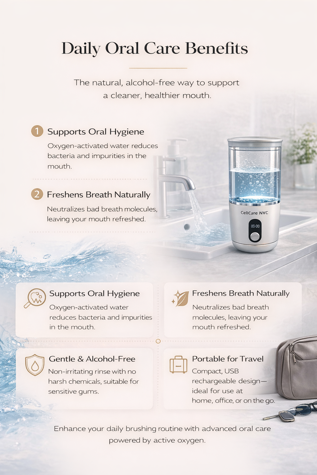 CellCare PureO₂ Oral Cup – Active Oxygen Oral Care Device