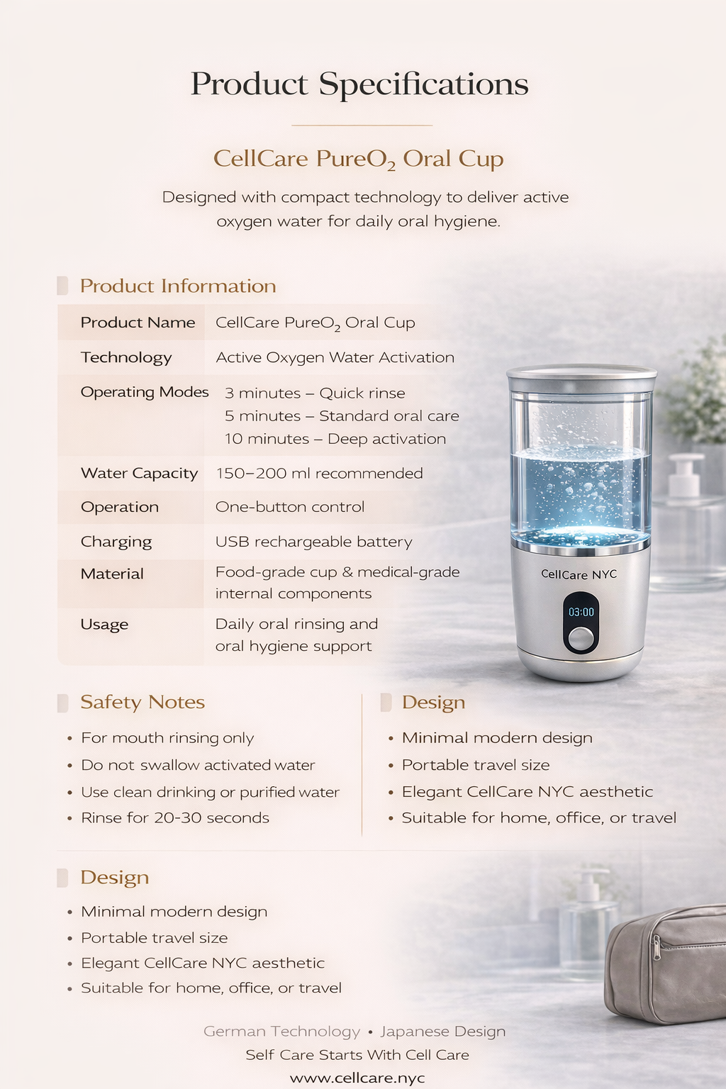 CellCare PureO₂ Oral Cup – Active Oxygen Oral Care Device