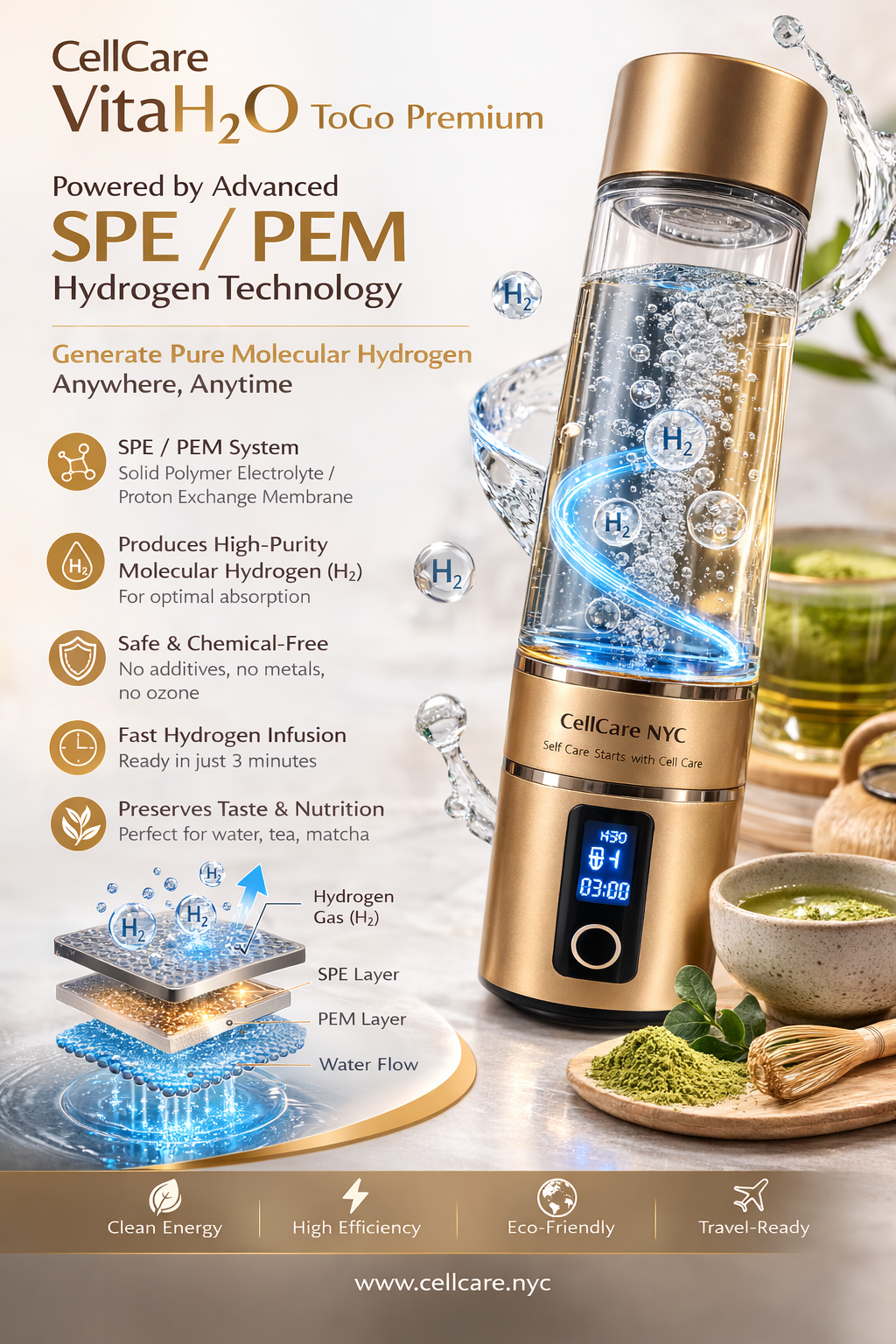CellCare VitaH2O ToGo Premium – Portable Hydrogen Wellness System