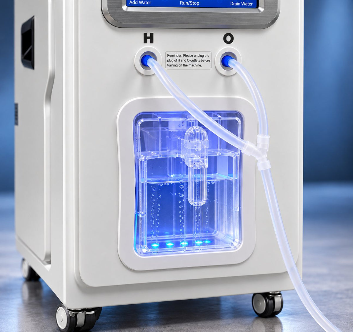 Illustration: VitaNexusH2 gas outlets and front water chamber, close-up